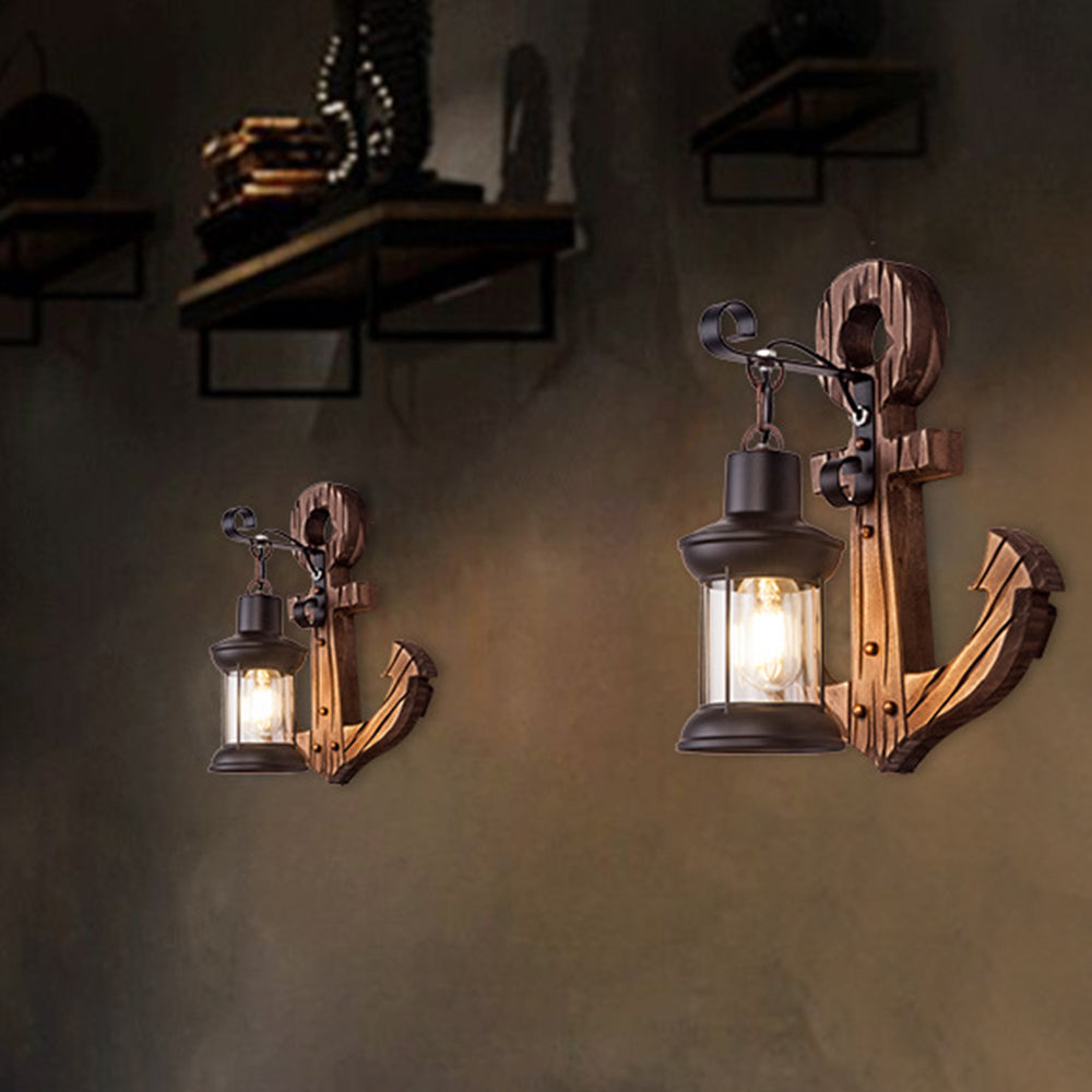 Carina Anchor Lantern Wall Lamp, Vintage/Antique, Wood, Bedroom