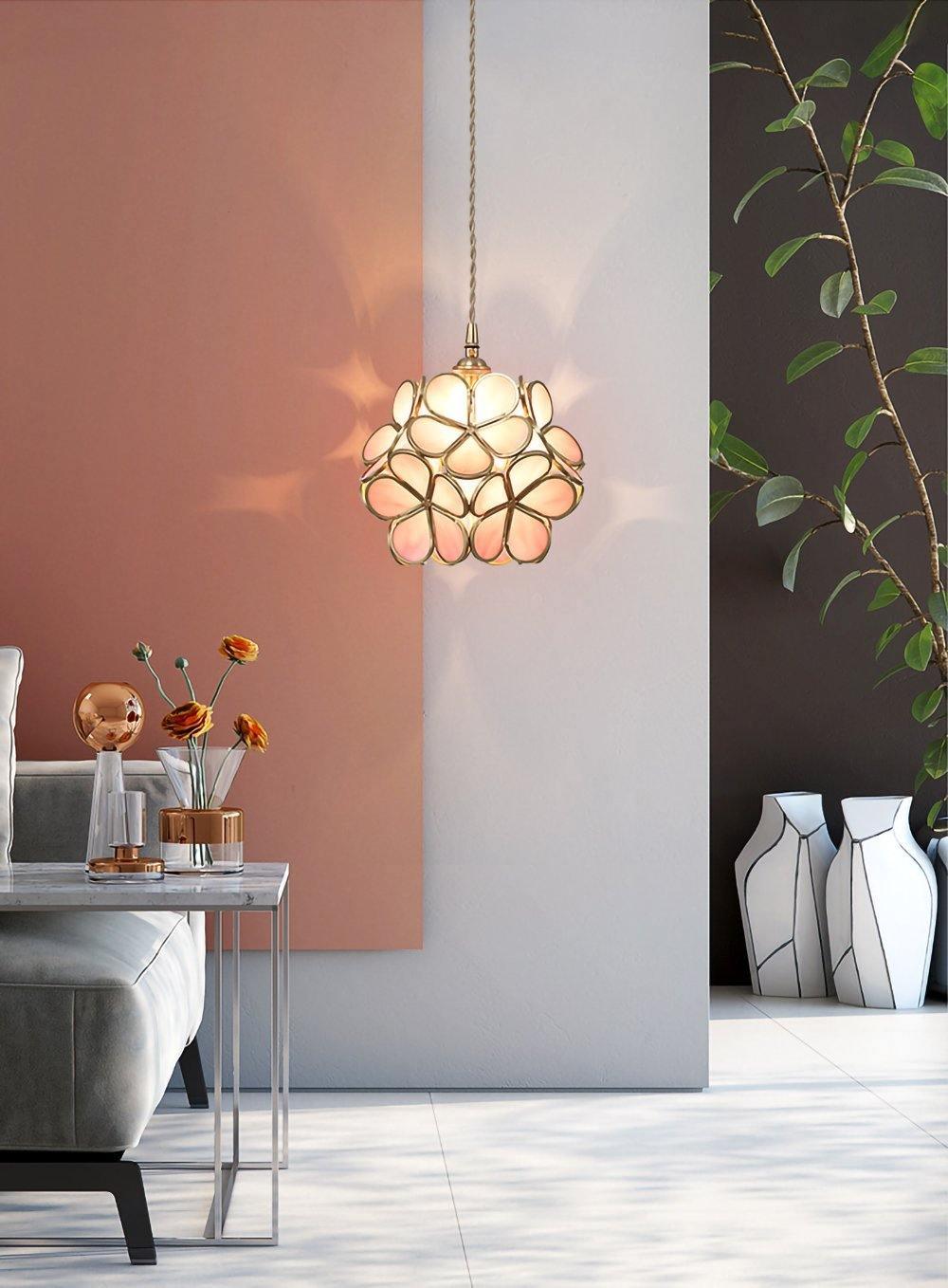 Velelise hanglamp met glazen bloemblaadjes voor keuken