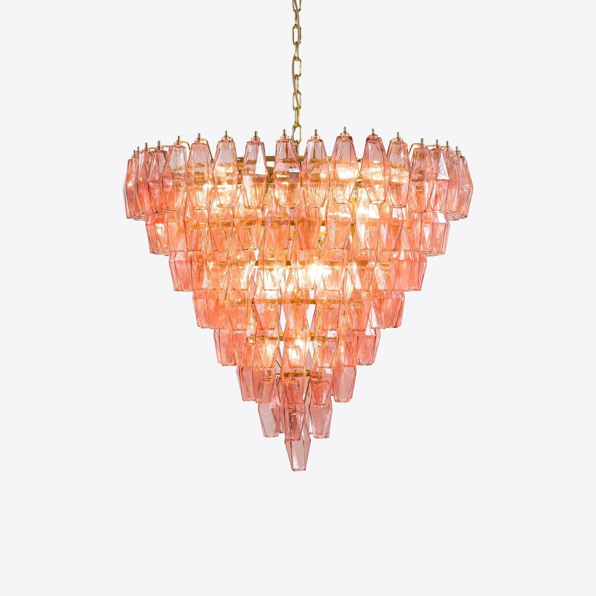 Eirenora Kroonluchter met Lagen van Roze Facettig glas in Vintage Stijl