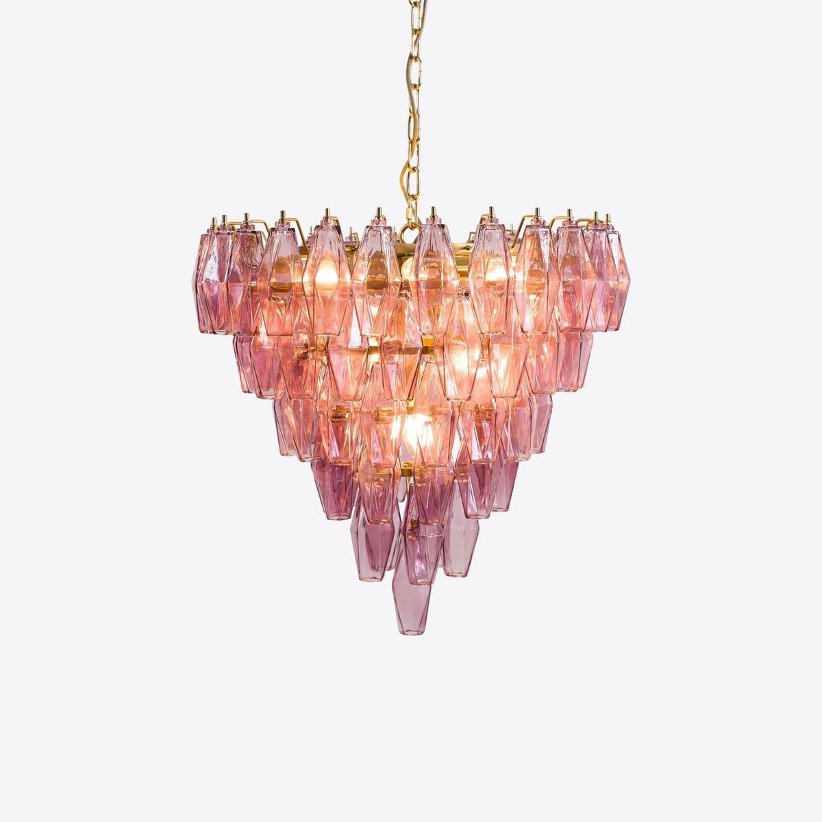 Eirenora Kroonluchter met Lagen van Roze Facettig glas in Vintage Stijl