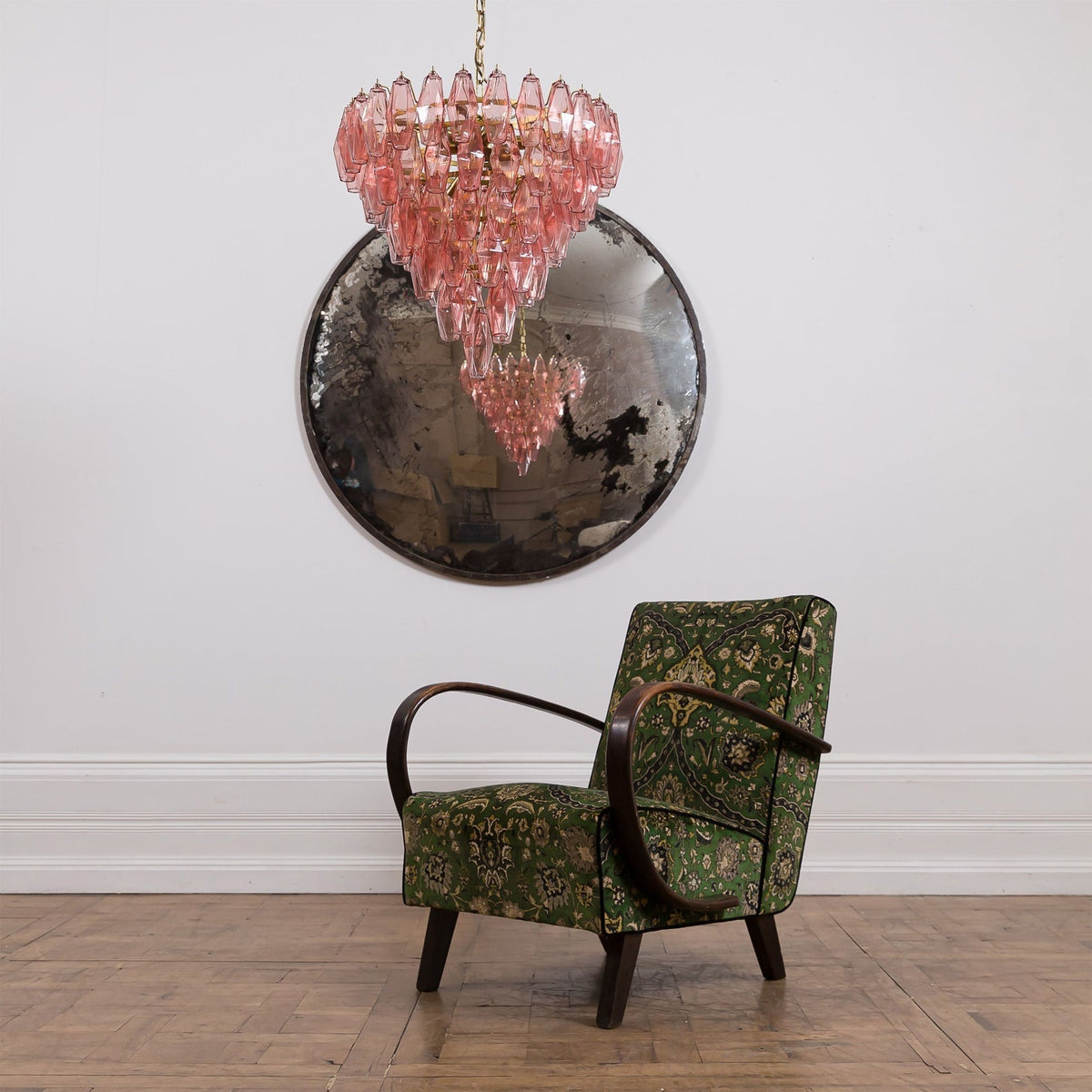Eirenora Kroonluchter met Lagen van Roze Facettig glas in Vintage Stijl