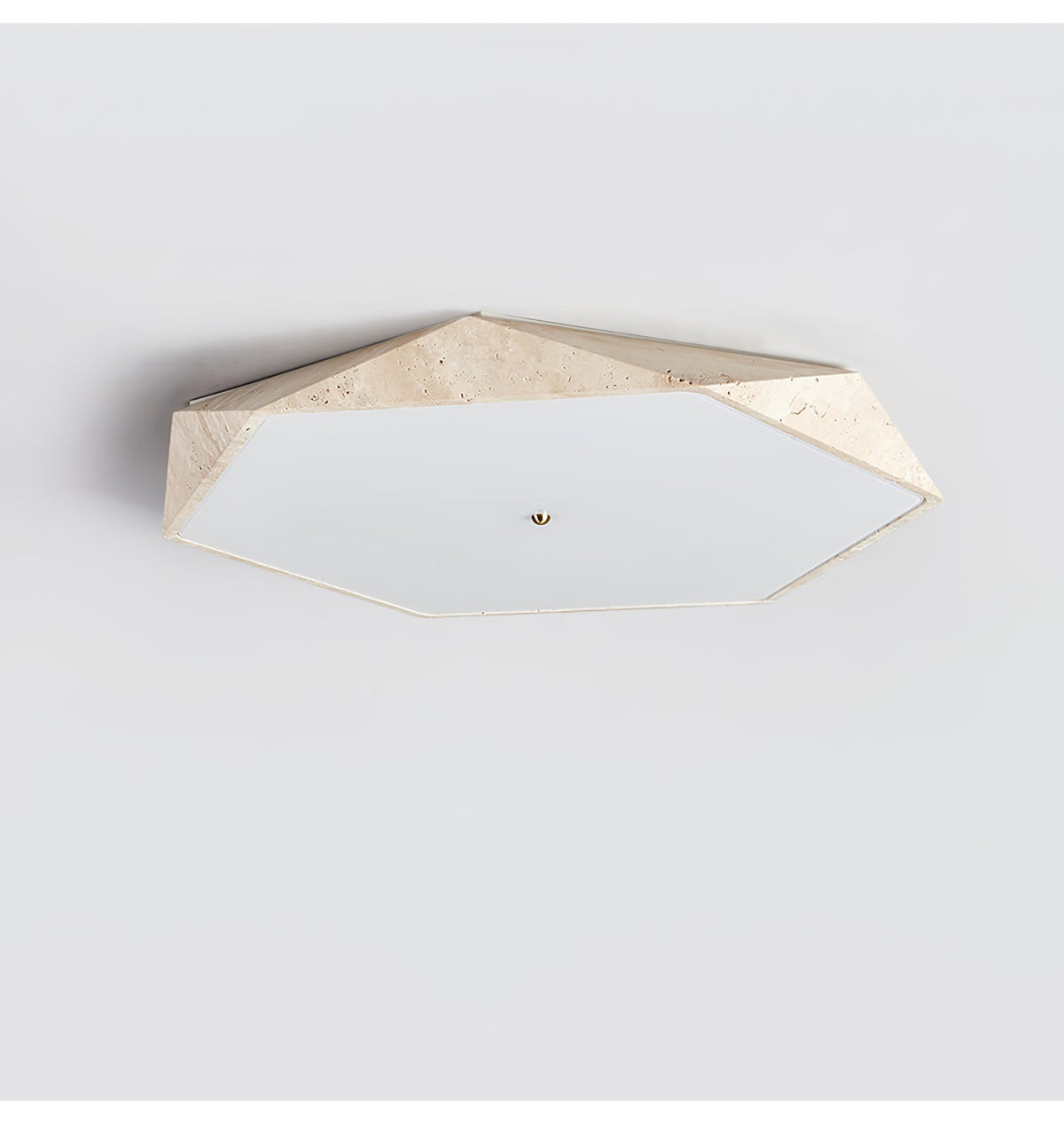 Hexagonale plafondlamp in geel travertin