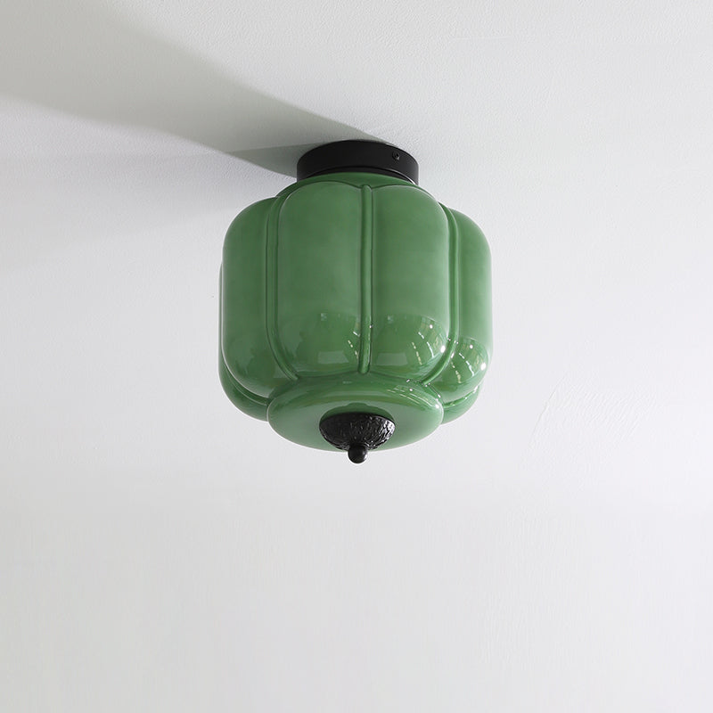 Selviro plafondlamp groen glas messing klassiek