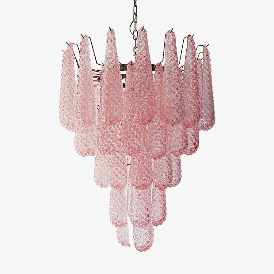 Veliena Kroonluchter Roze Murano-glasdruppels Diamantpatroon Waterval