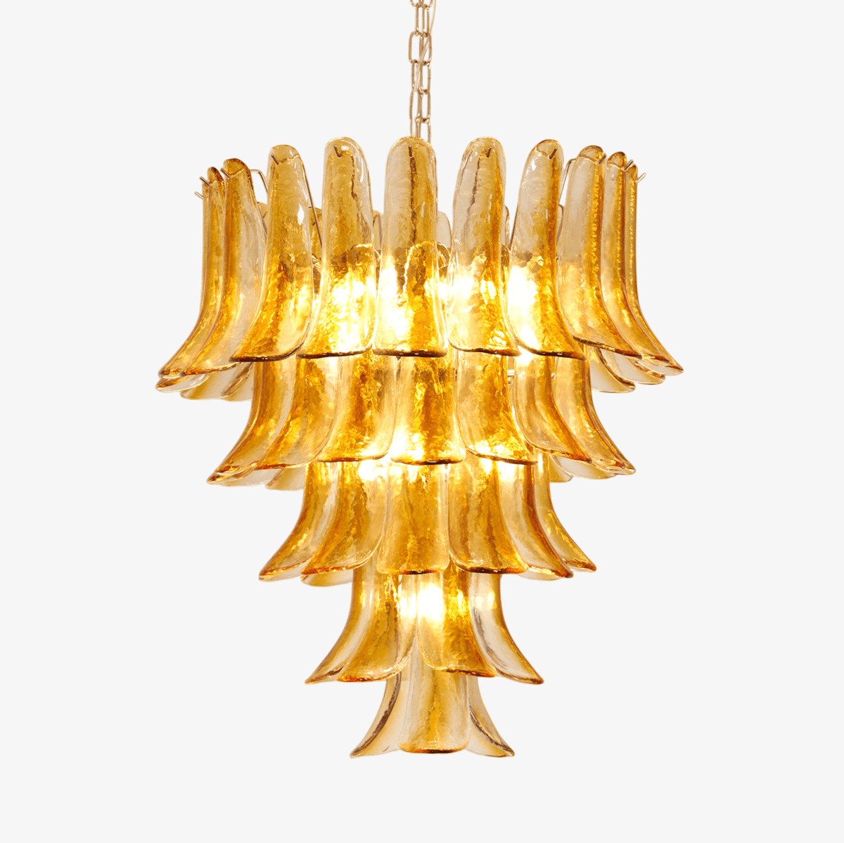 Liorisissa kroonluchter met gelaagde Murano-glasbloemblaadjes in amberkleur