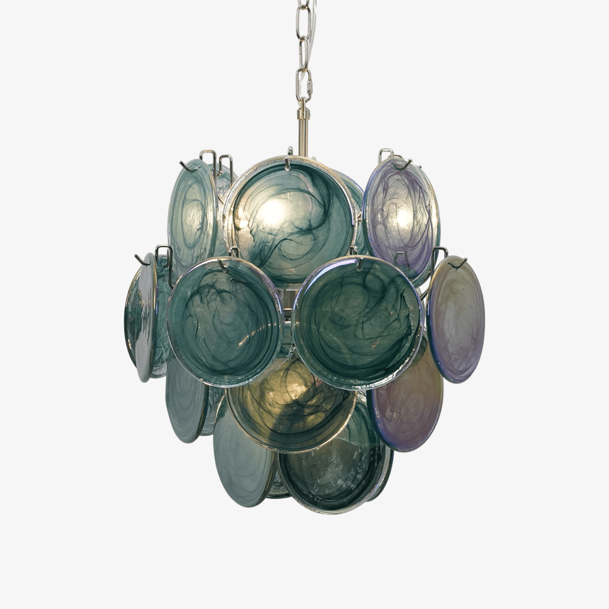 Teriinelle kroonluchter met meelagen Murano-disc kunstwerk in meerdere kleuren