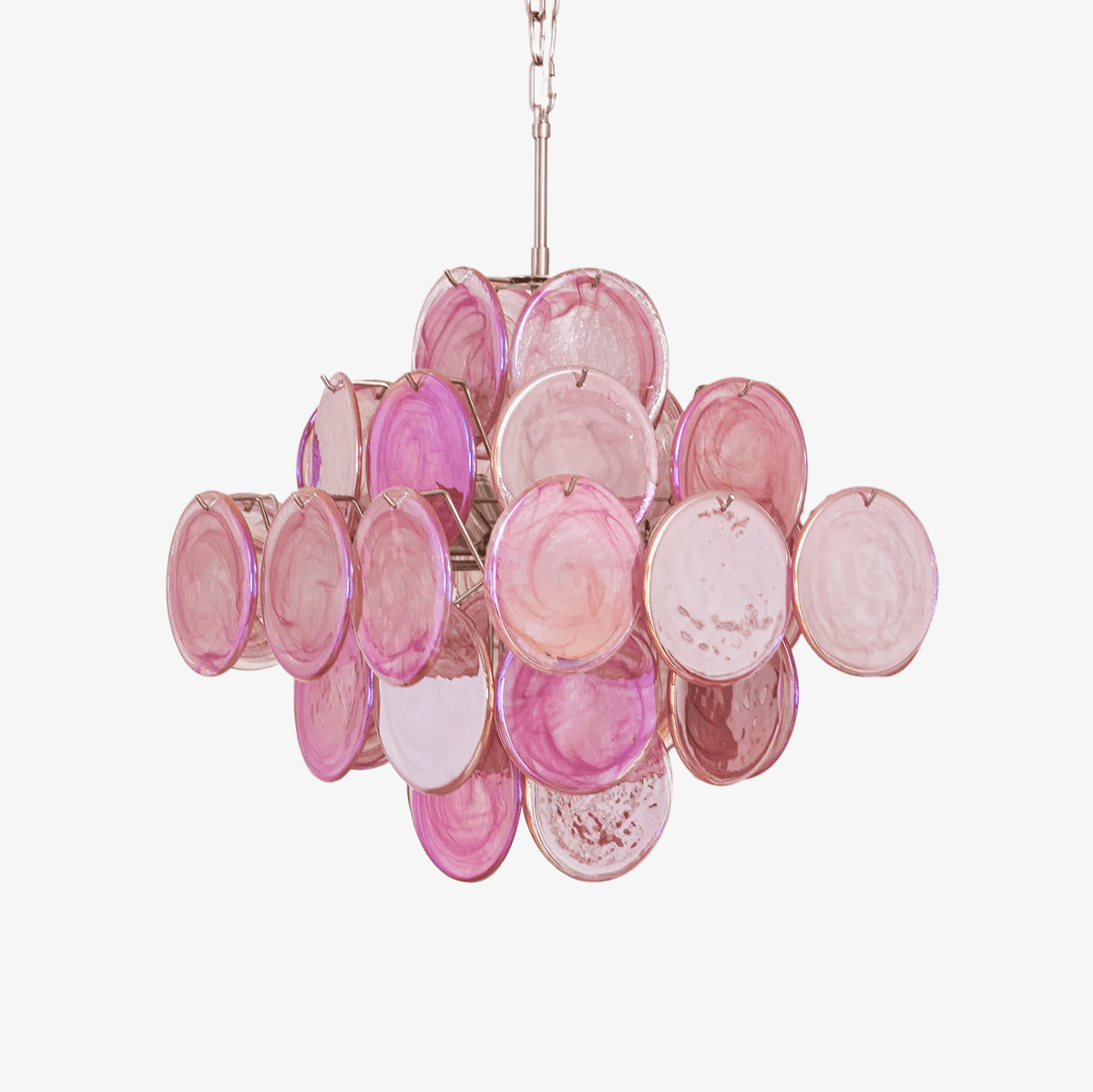 Celeian Kroonluchter Roze Iridescent Glazen Schijven Gelaagd Romantisch