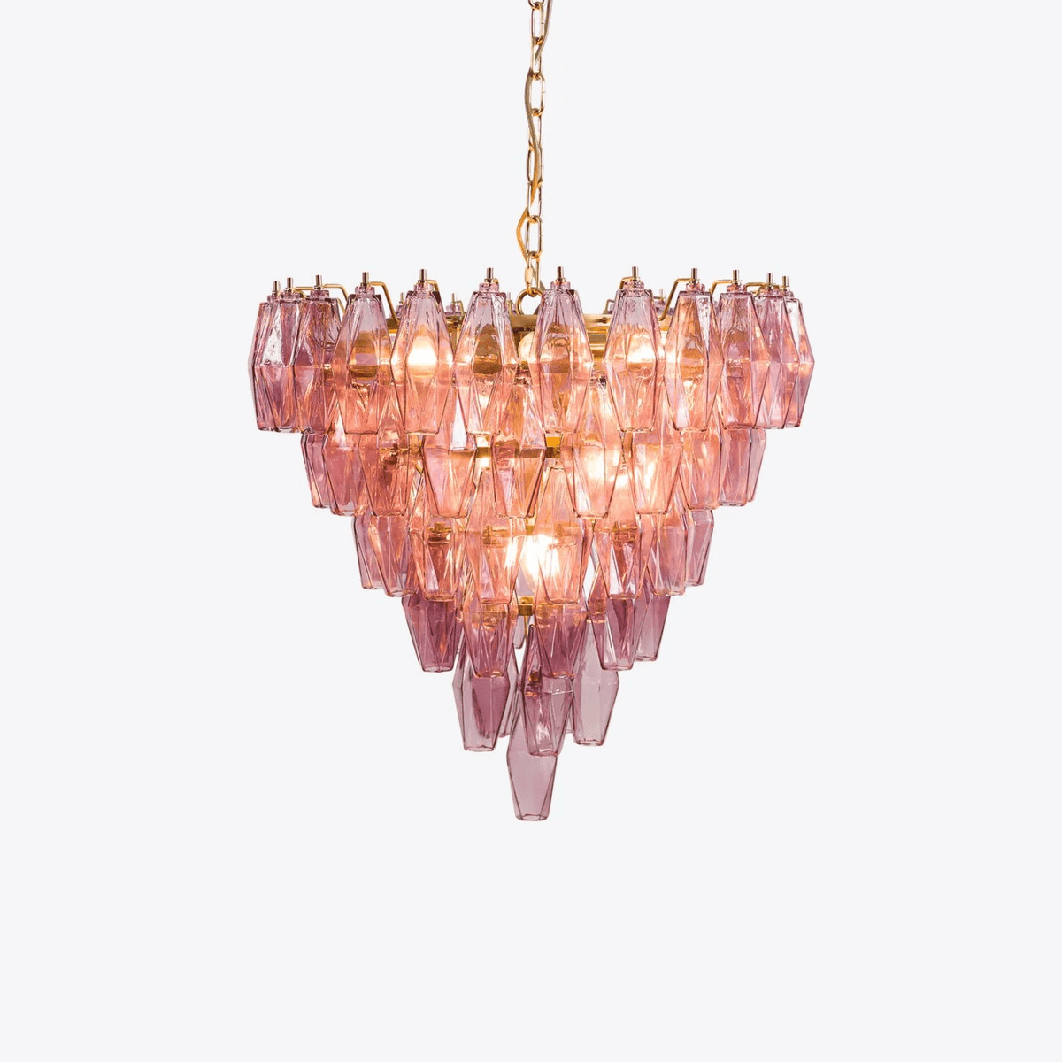 Eirenora Kroonluchter met Lagen van Roze Facettig glas in Vintage Stijl
