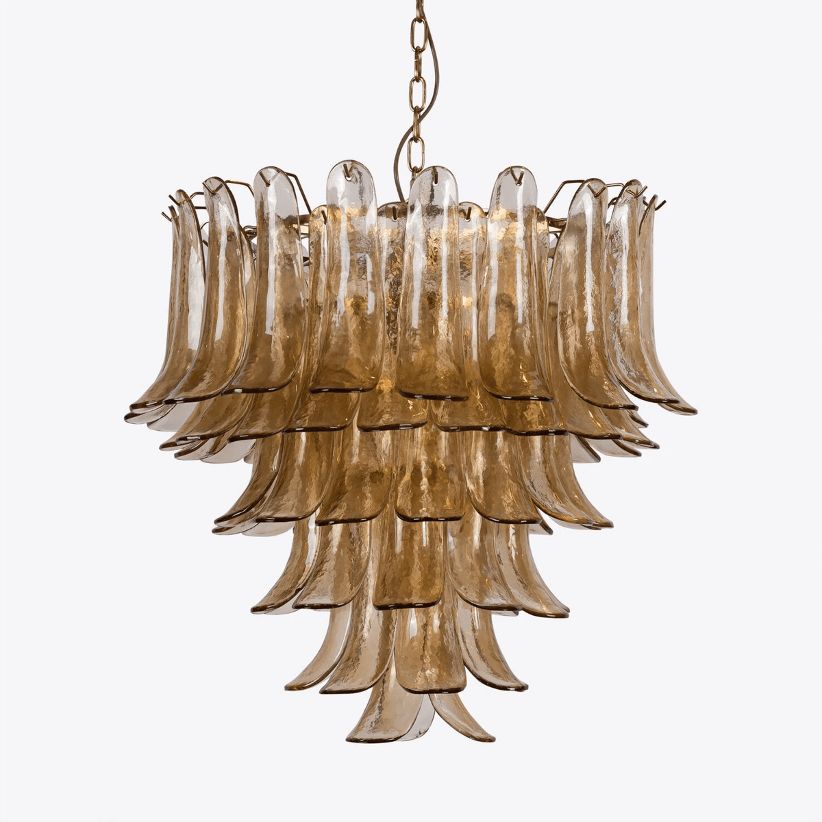 Lykne kroonluchter van met amberkleurige Murano-glas bloemblaadjes in mid-century stijl
