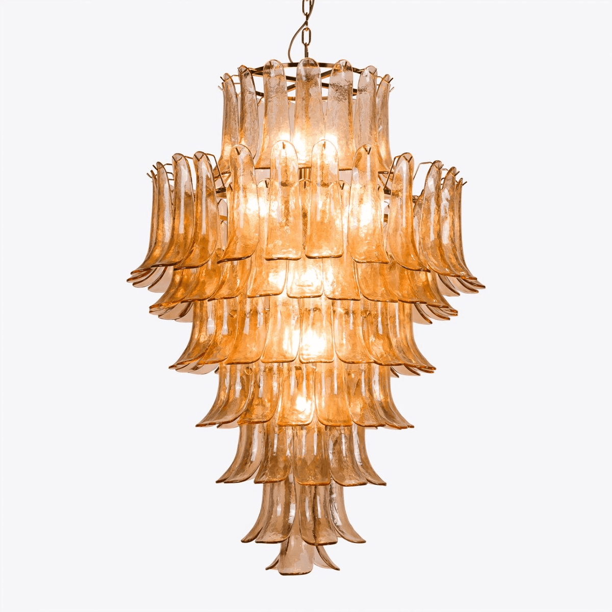 Lykne kroonluchter van met amberkleurige Murano-glas bloemblaadjes in mid-century stijl