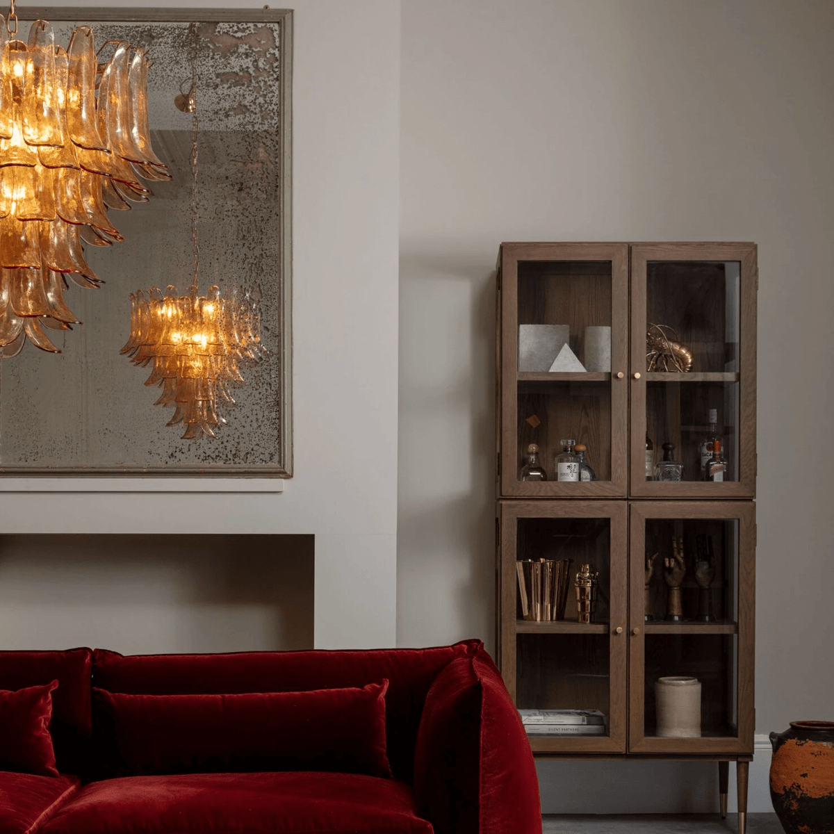 Lykne kroonluchter van met amberkleurige Murano-glas bloemblaadjes in mid-century stijl