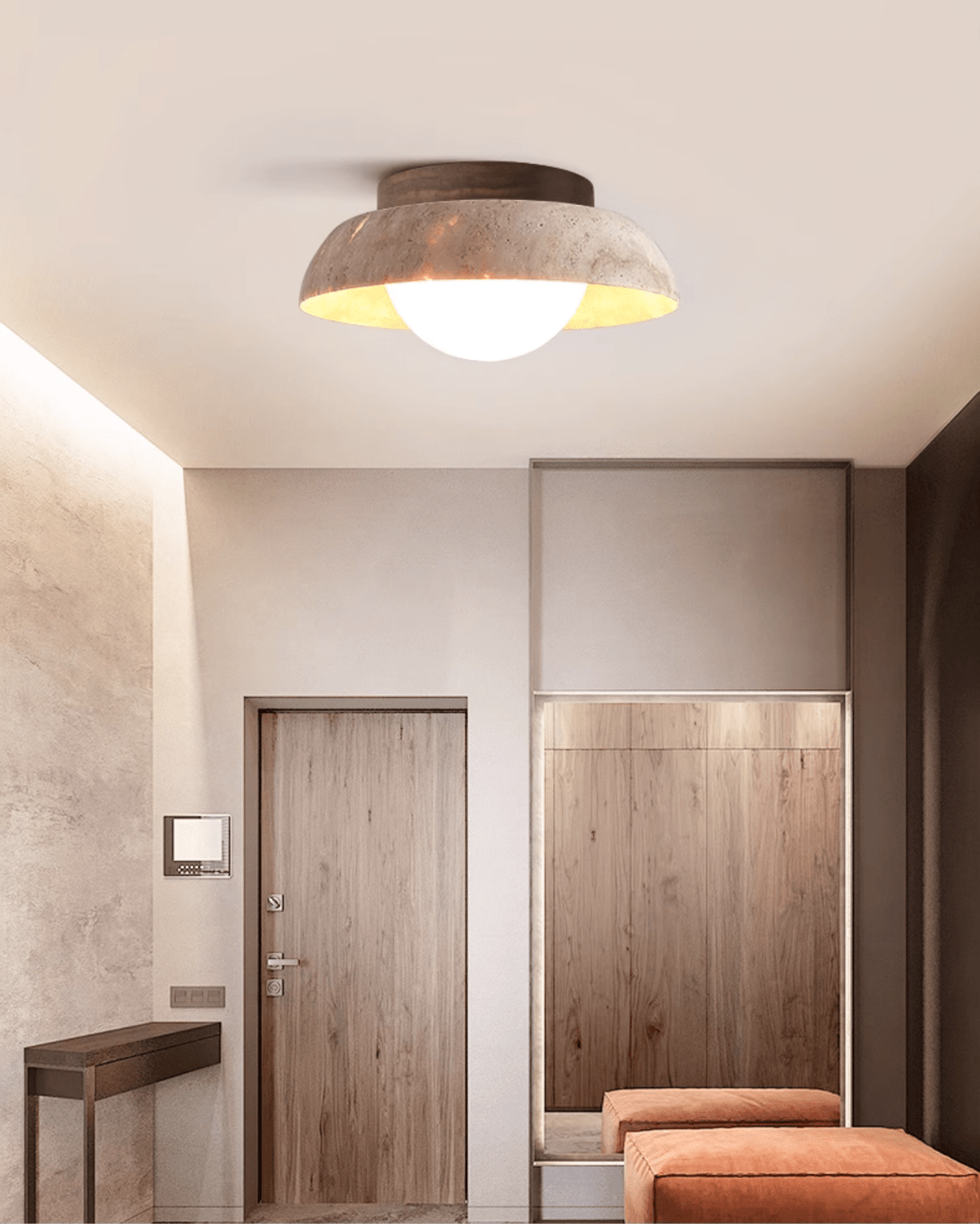 Anya Disc-koepelvormige travertin plafondlamp
