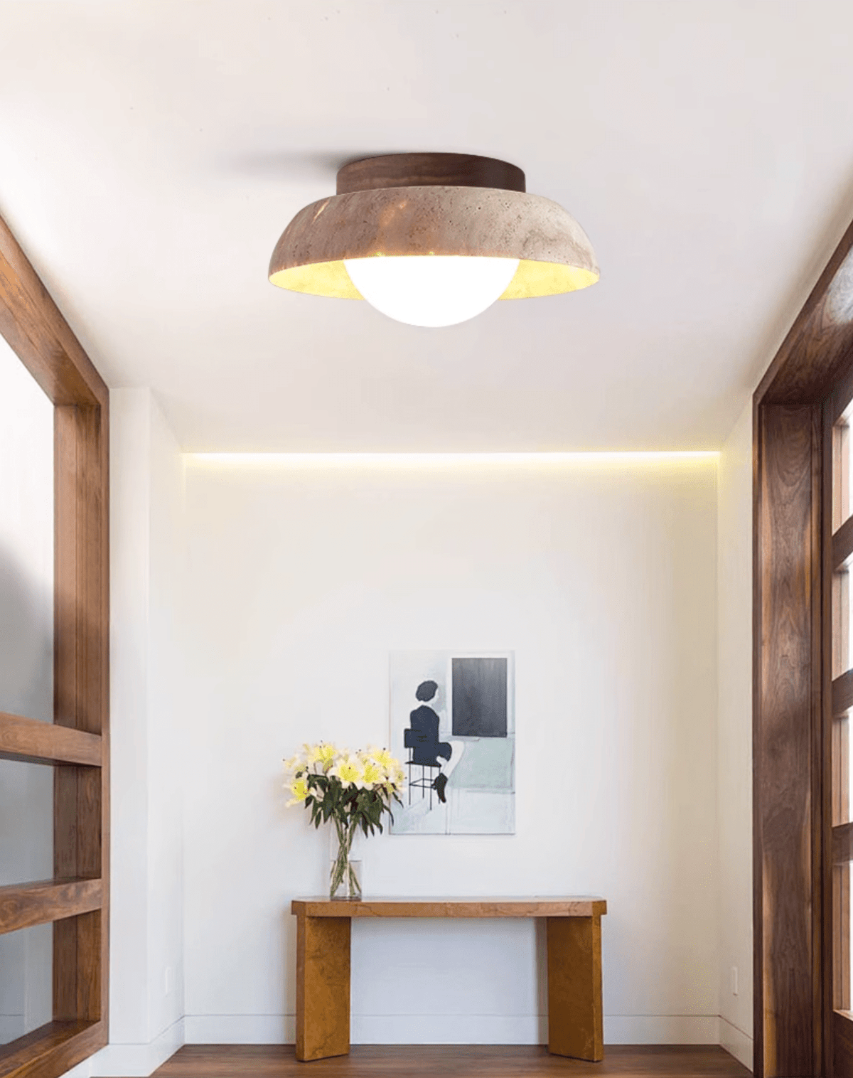 Anya Disc-koepelvormige travertin plafondlamp