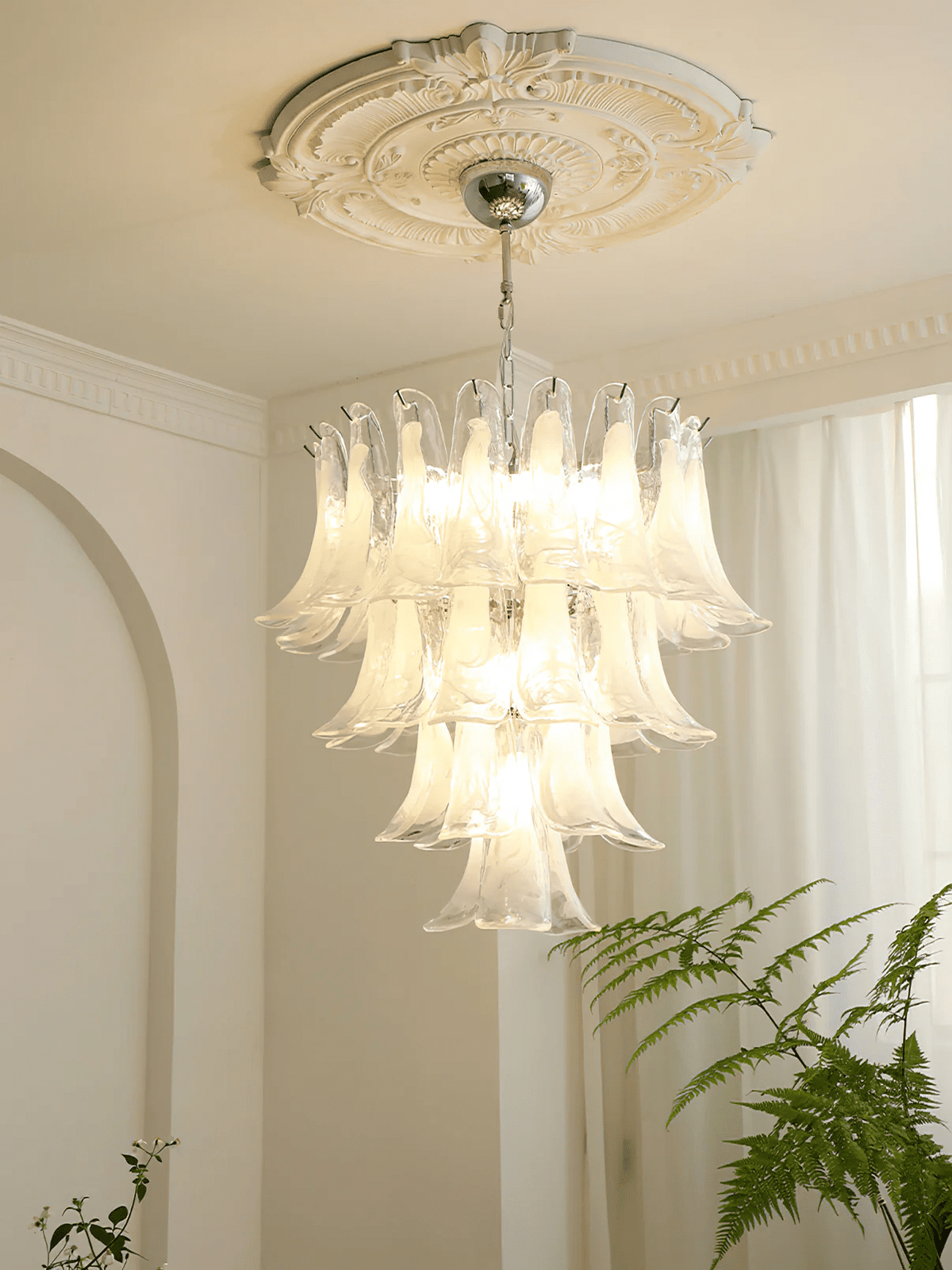 Elvess Kroonluchter Murano-glasblad Goudkleurig