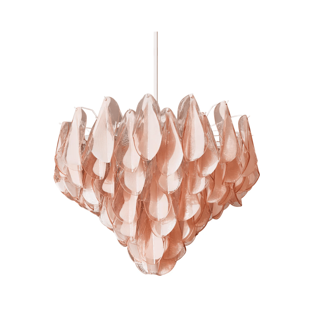 Celuora kroonluchter met gelaagde amberkleurige Murano-glas ovaalvormige druppels