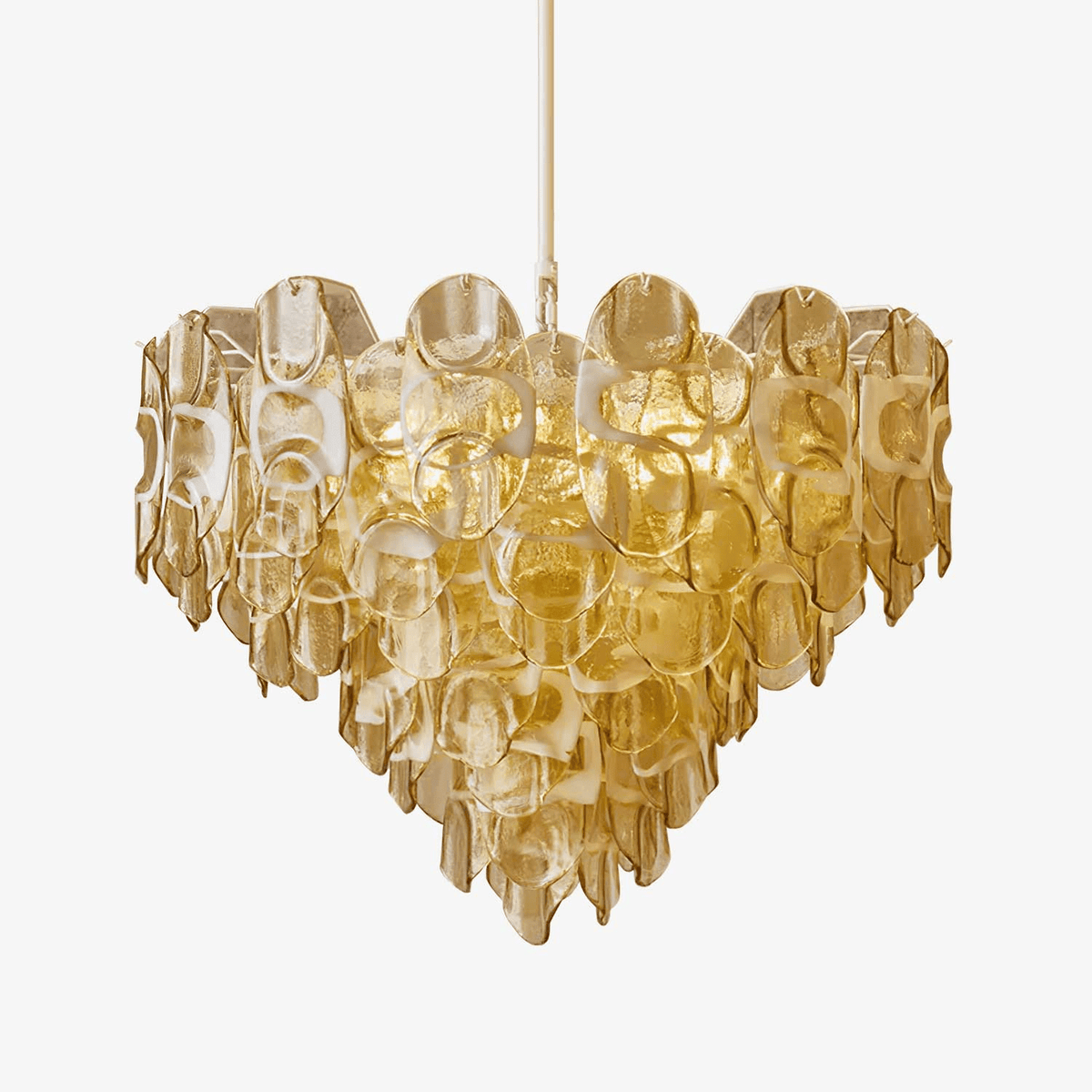 Celuora kroonluchter met gelaagde amberkleurige Murano-glas ovaalvormige druppels