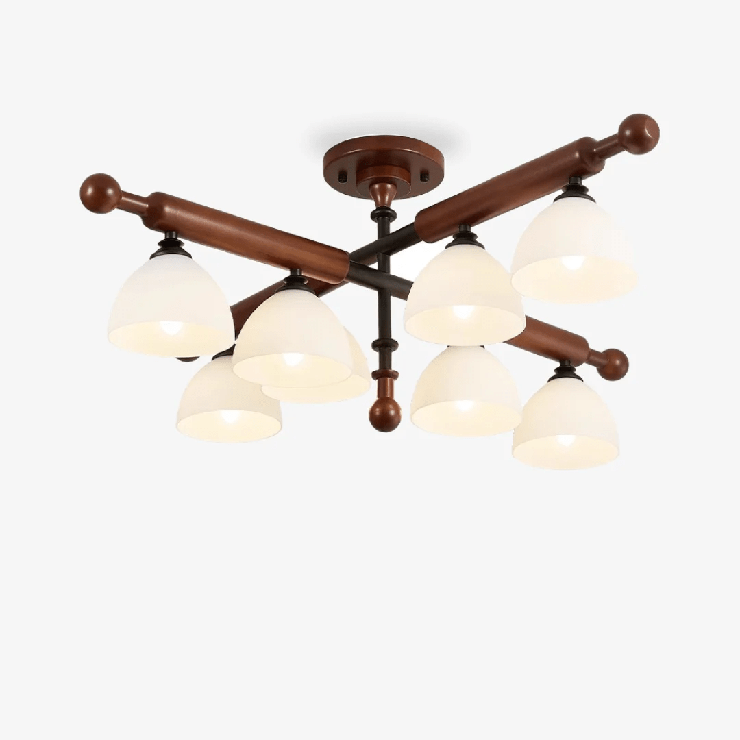 Rusticana kruisbalk plafondlamp van walnoothout