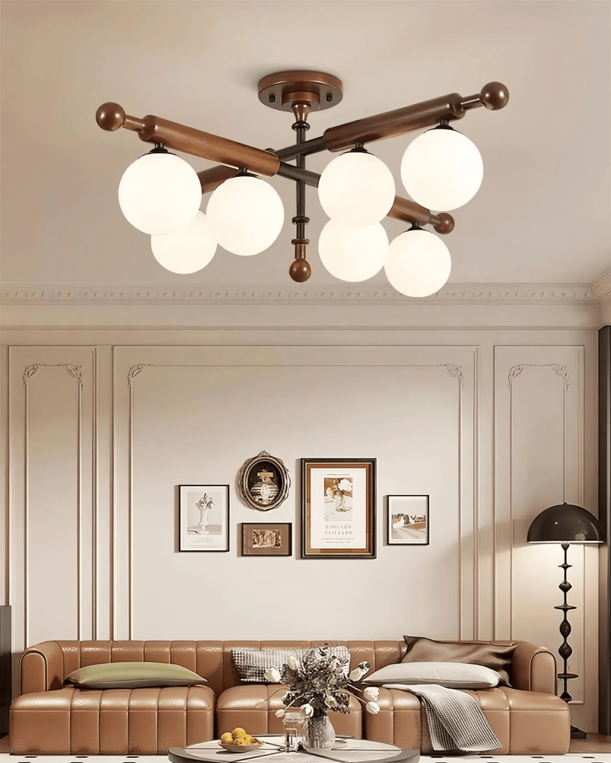 Rusticana kruisbalk plafondlamp van walnoothout