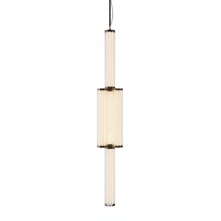 Hexagonal hanglamp van glas met chroomkader
