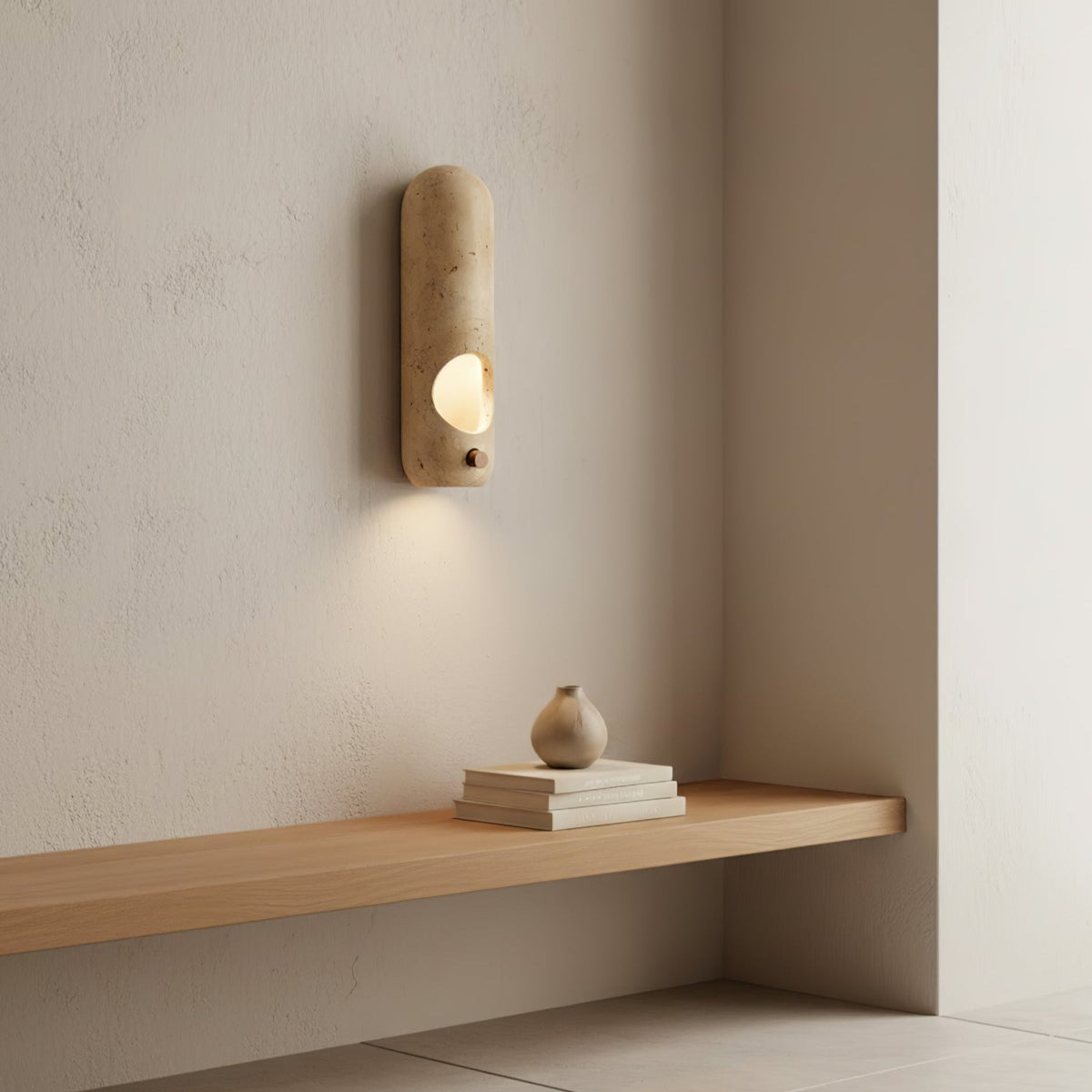 Serirella wandlamp met geel travertin