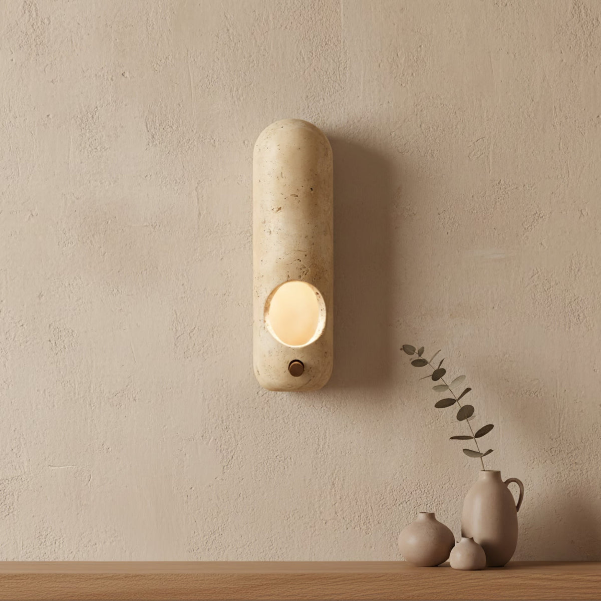 Serirella wandlamp met geel travertin