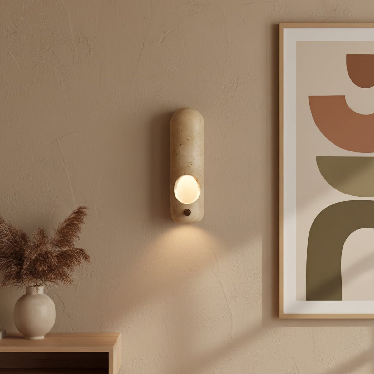 Serirella wandlamp met geel travertin