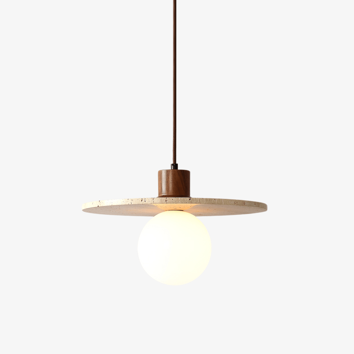 Tavuia hanglamp met geel travertin en walnoot