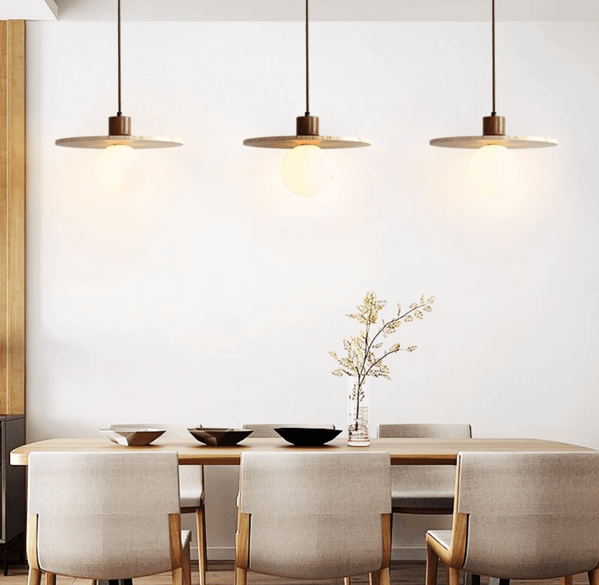 Tavuia hanglamp met geel travertin en walnoot
