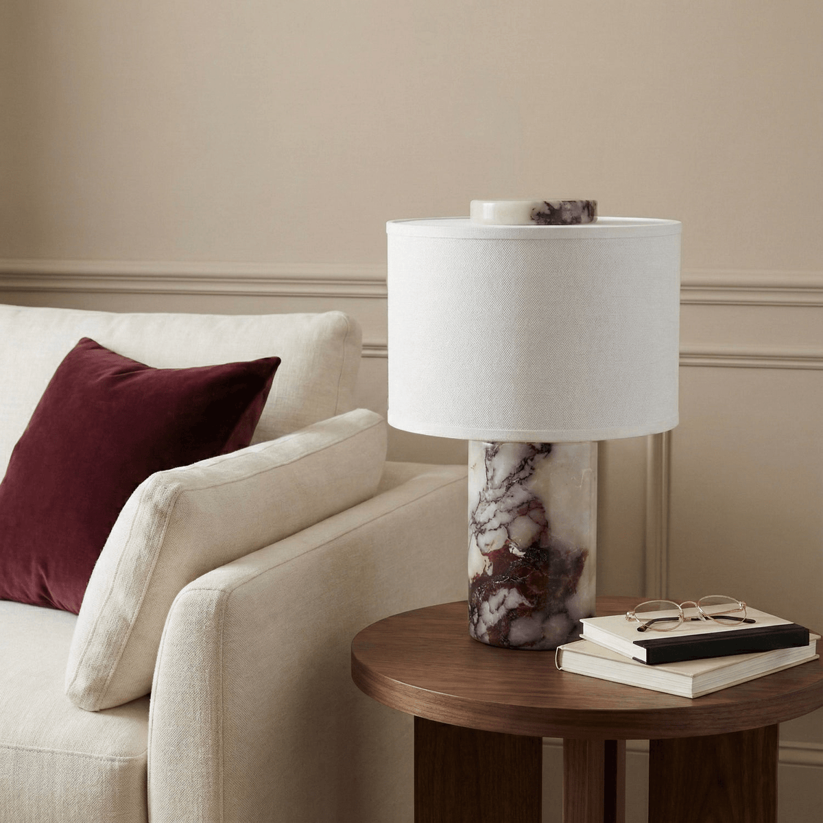 Eros Lumivor elegante tafellamp van marmer en stof in Bulgari Purple