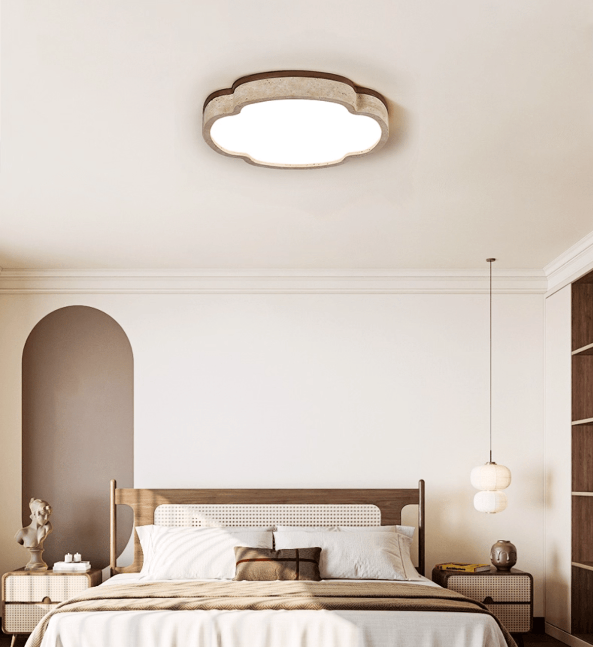 Vito Marshmallow vierbloemblaadjes Cloudform plafondlamp in geel travertin met bloemblaadjes