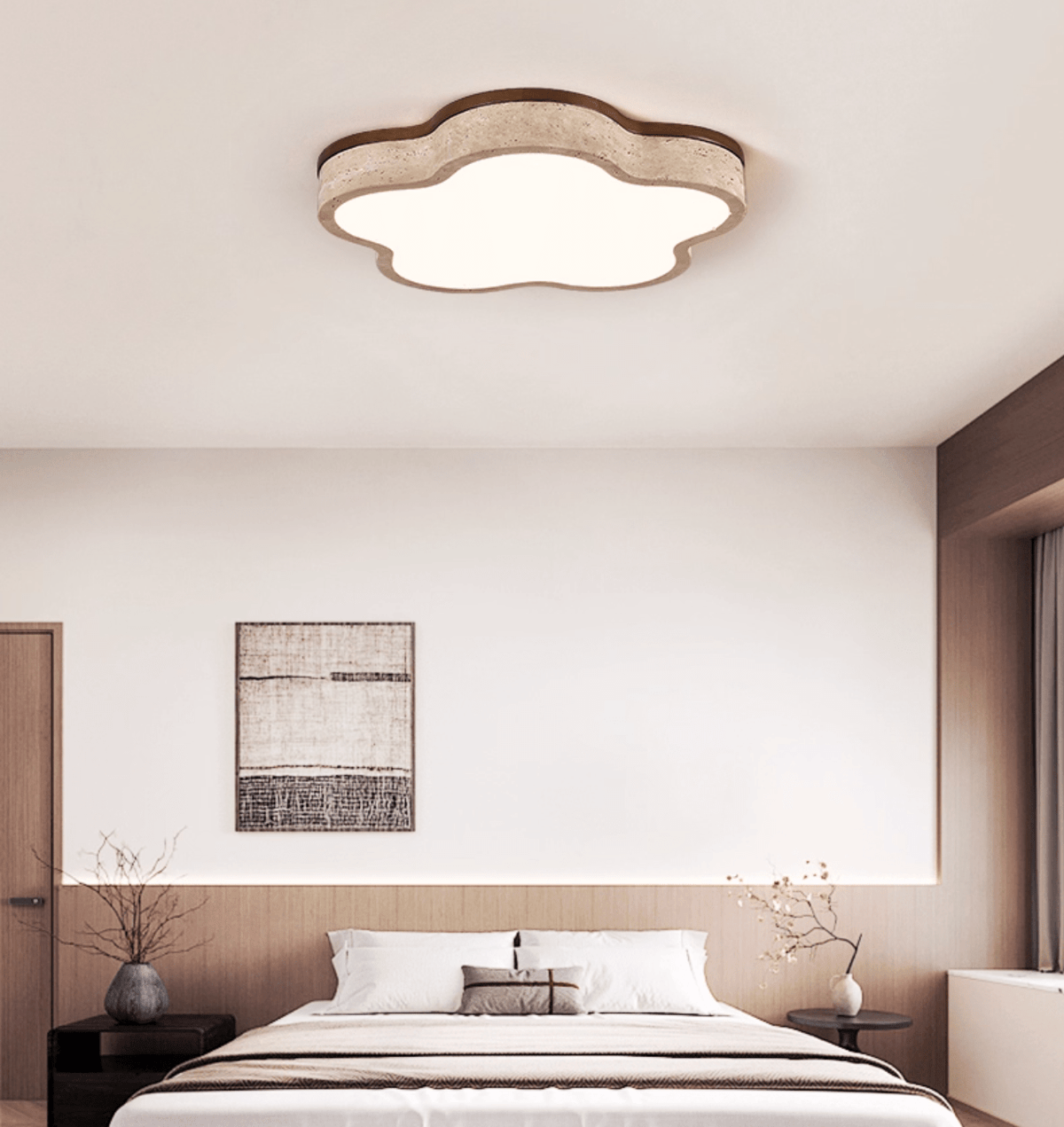 Yuki Marshmallow Vijfbladige Cloudline Geel travertin plafondlamp met bloemblaadjes