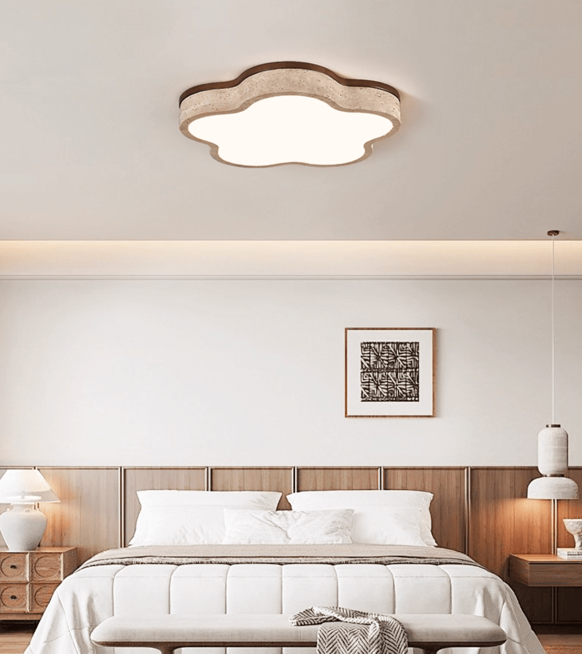 Yuki Marshmallow Vijfbladige Cloudline Geel travertin plafondlamp met bloemblaadjes