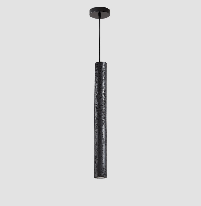 Fosb Slim Zwart travertin hanglamp met Buisvormige Behuizing