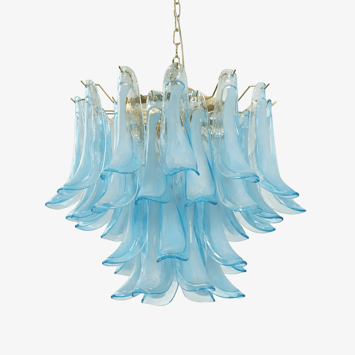 Elio kroonluchter Azure Drift glas met goudkleurige afwerking en blauwe kap