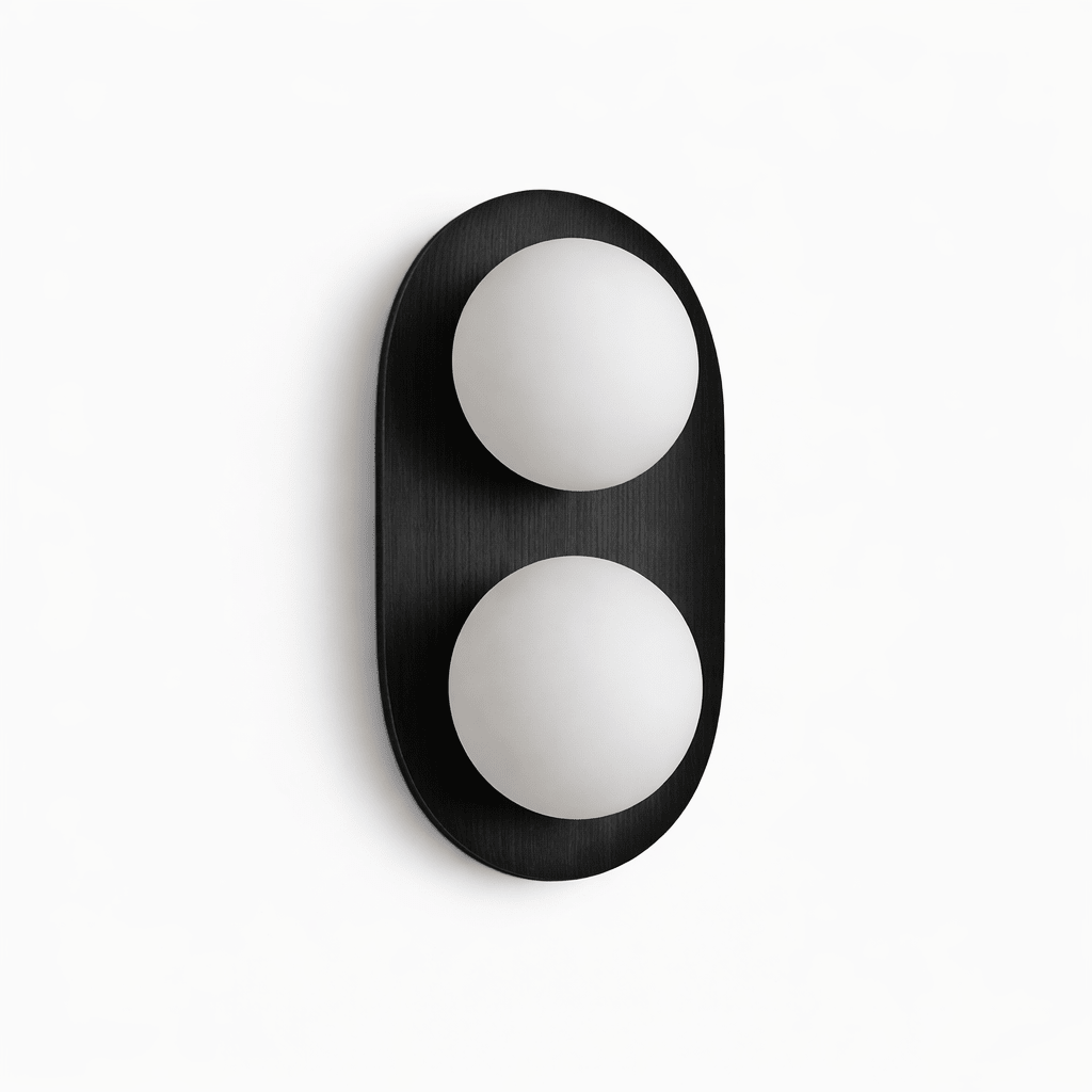 Twin Orb wandlamp met eiken achterplaat