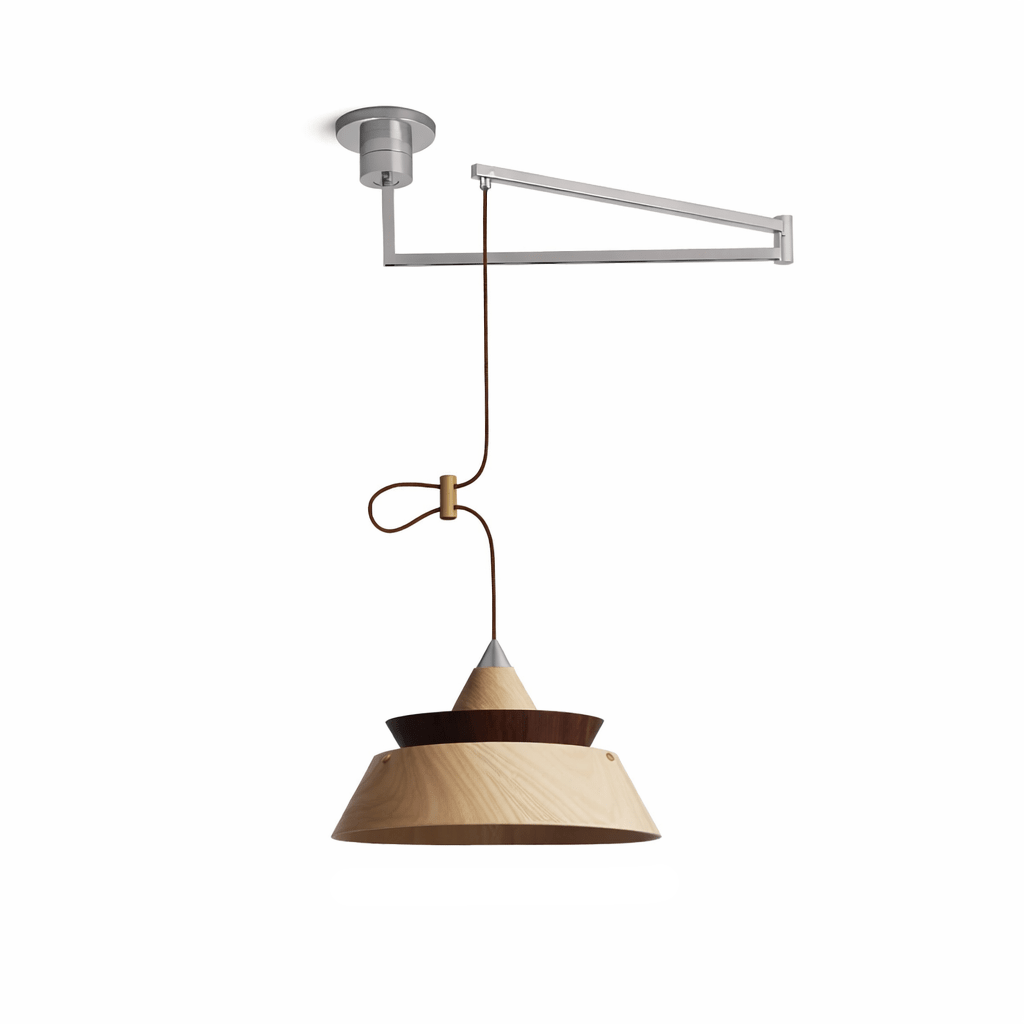 Sylaliella hanglamp met beweegbaar armatuur en conische houten kap
