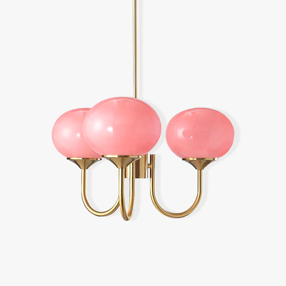Velenian Kroonluchter met Roze Glazen Bolletjes Goud