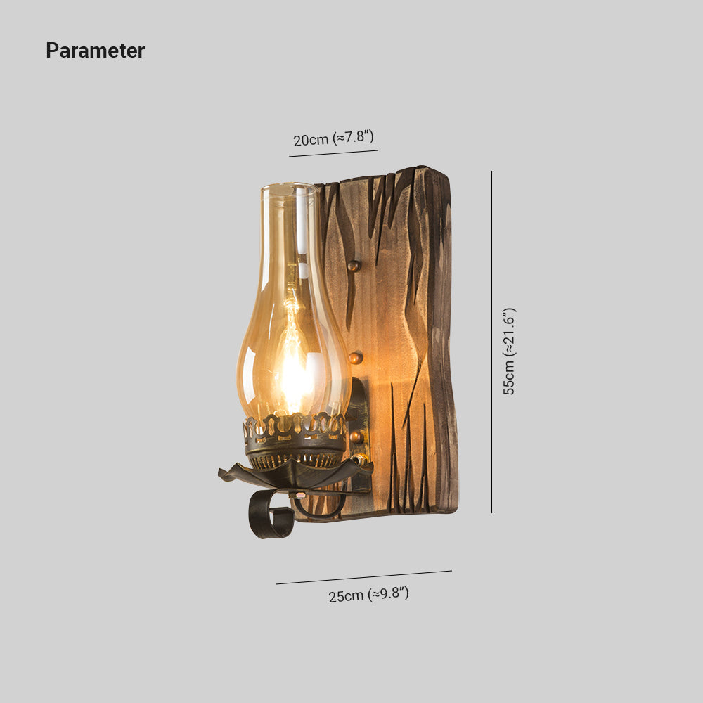 Brio Design Vintage Wandlamp Kaars Houten Glas, Woonk/Eetk/ Slaapkamer