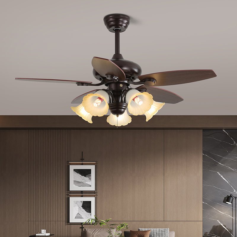 Elvael klassiek plafondventilator met verlichting van walnoot en glas