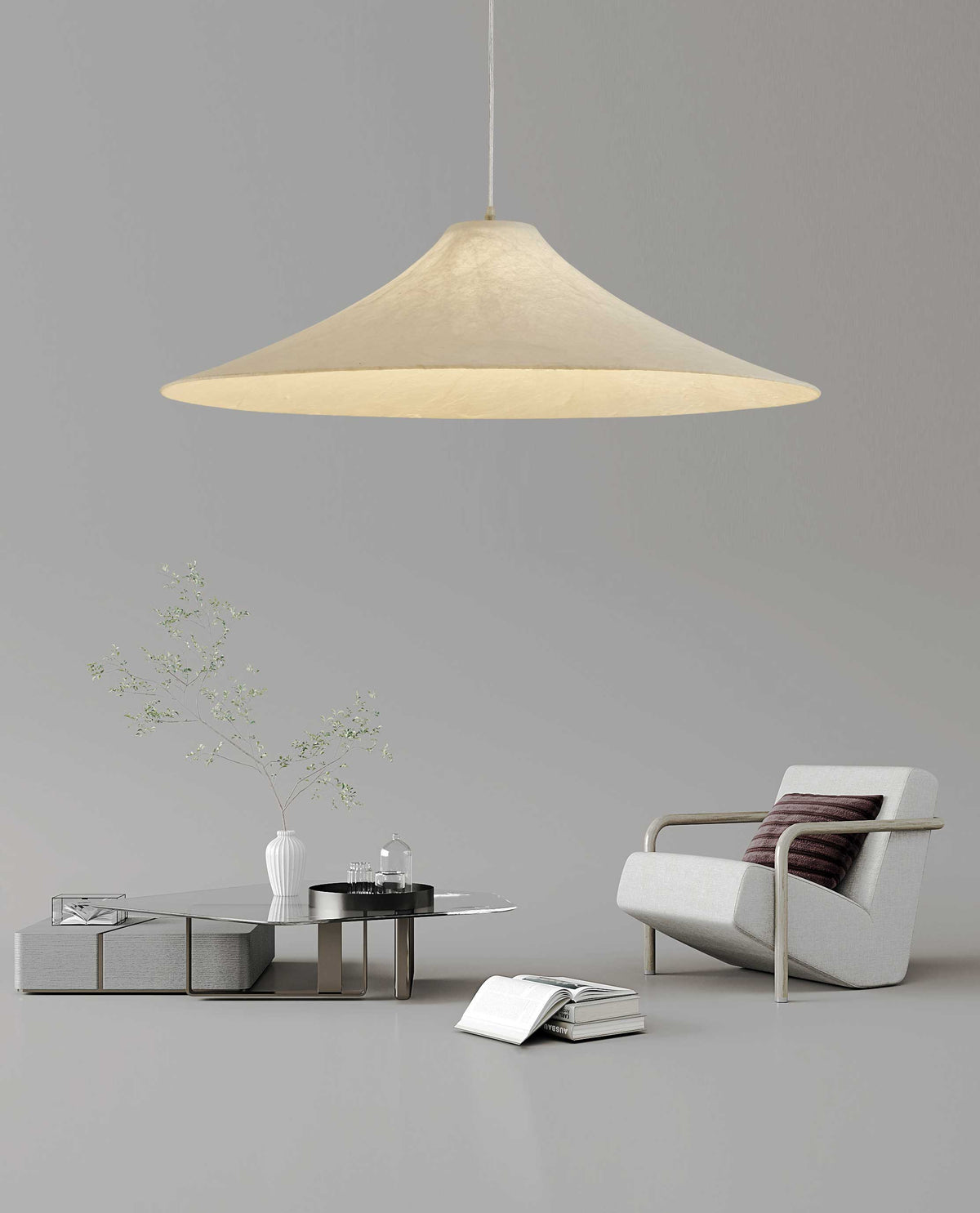 Abbotswell Moderne minimalistische hanglamp met vlakke kap van natuurlijk materiaal