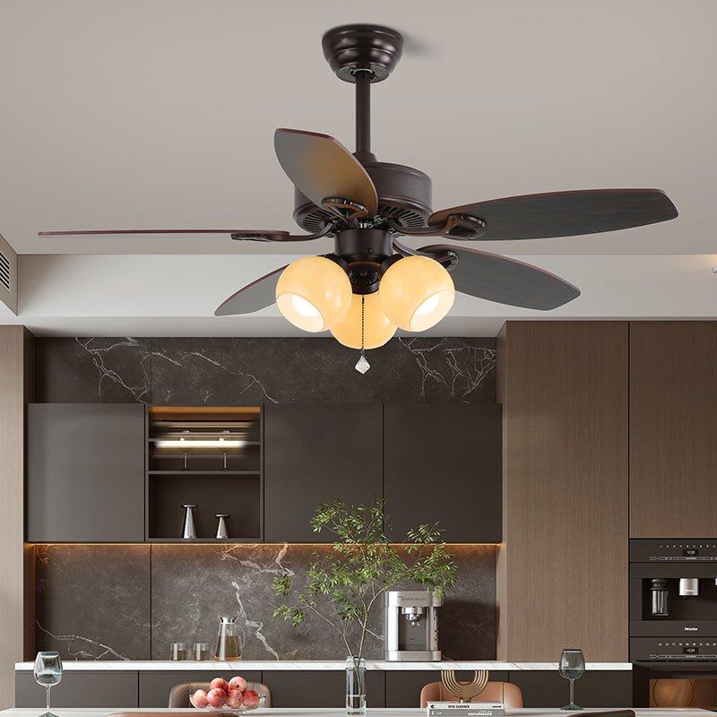 Elvael klassiek plafondventilator met verlichting van walnoot en glas