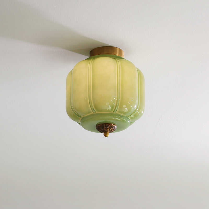 Selviro plafondlamp groen glas messing klassiek