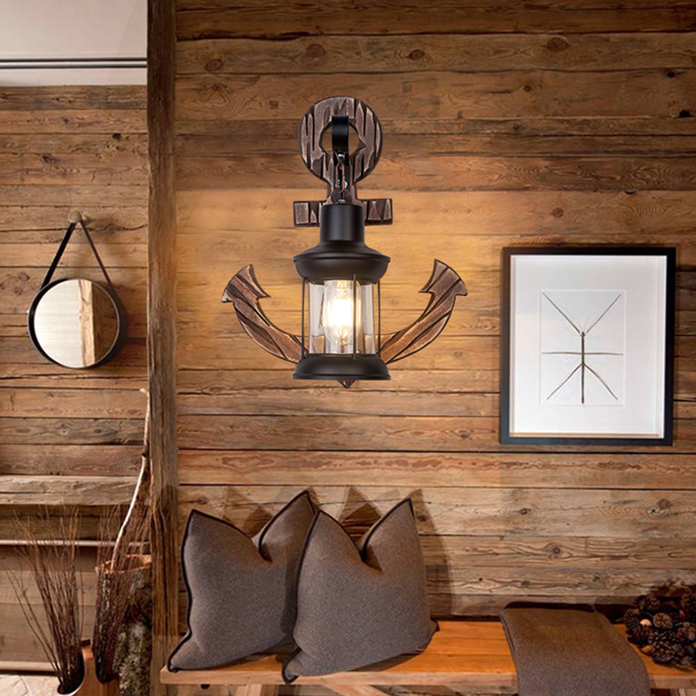 Carina Anchor Lantern Wall Lamp, Vintage/Antique, Wood, Bedroom