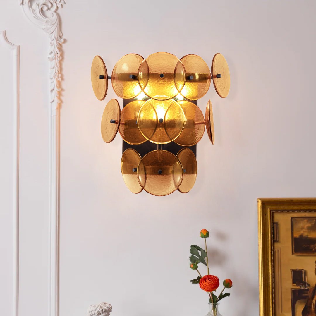 Taroe wandlamp Gepreessde Glazen Schijven Vintage Amber