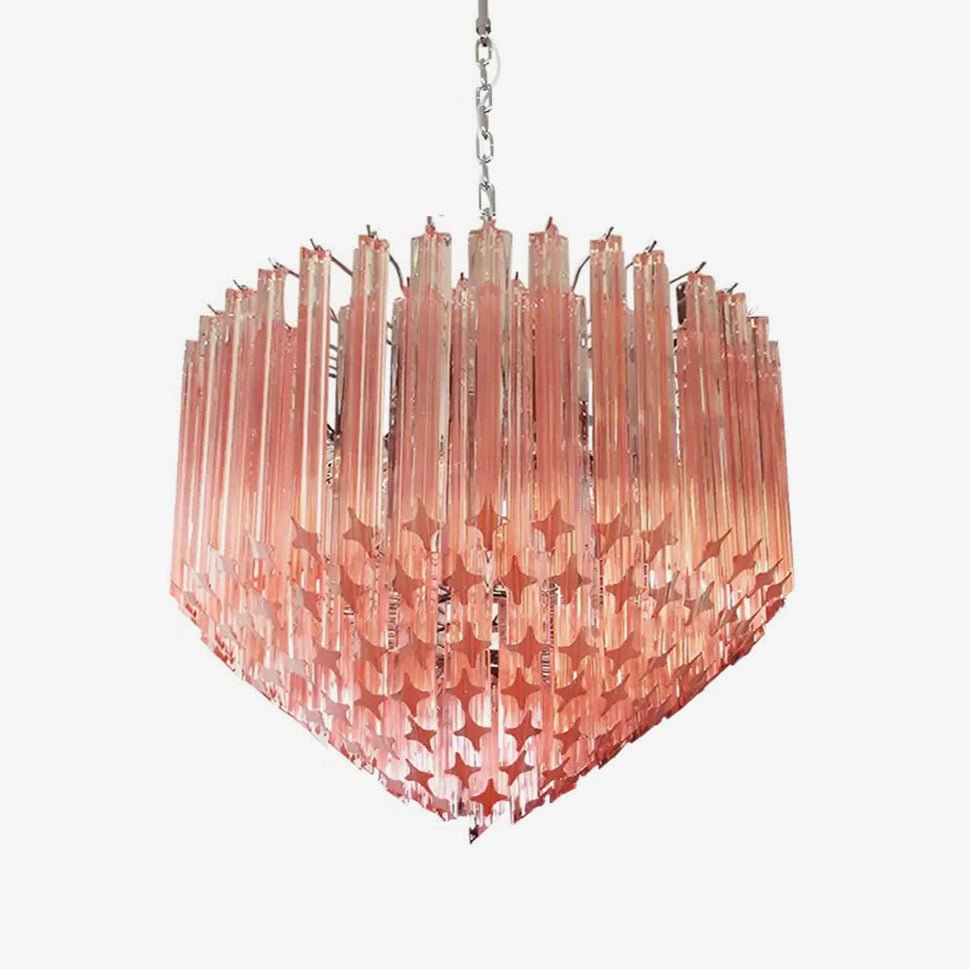 Celelaria Kroonluchter met Roze Glasprismen Geometrisch