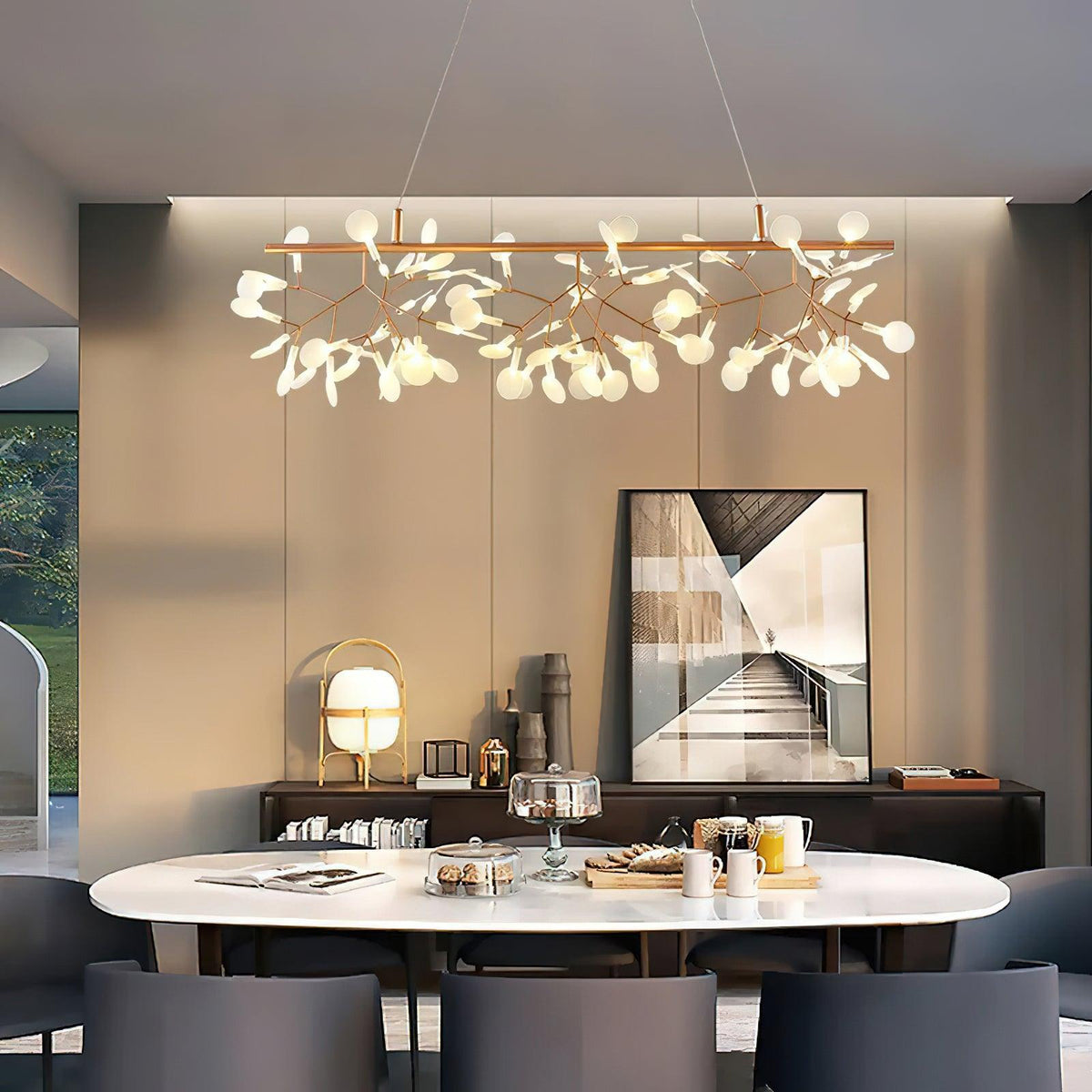 Brenwen kroonluchter LED-takken lange lineaire artistieke