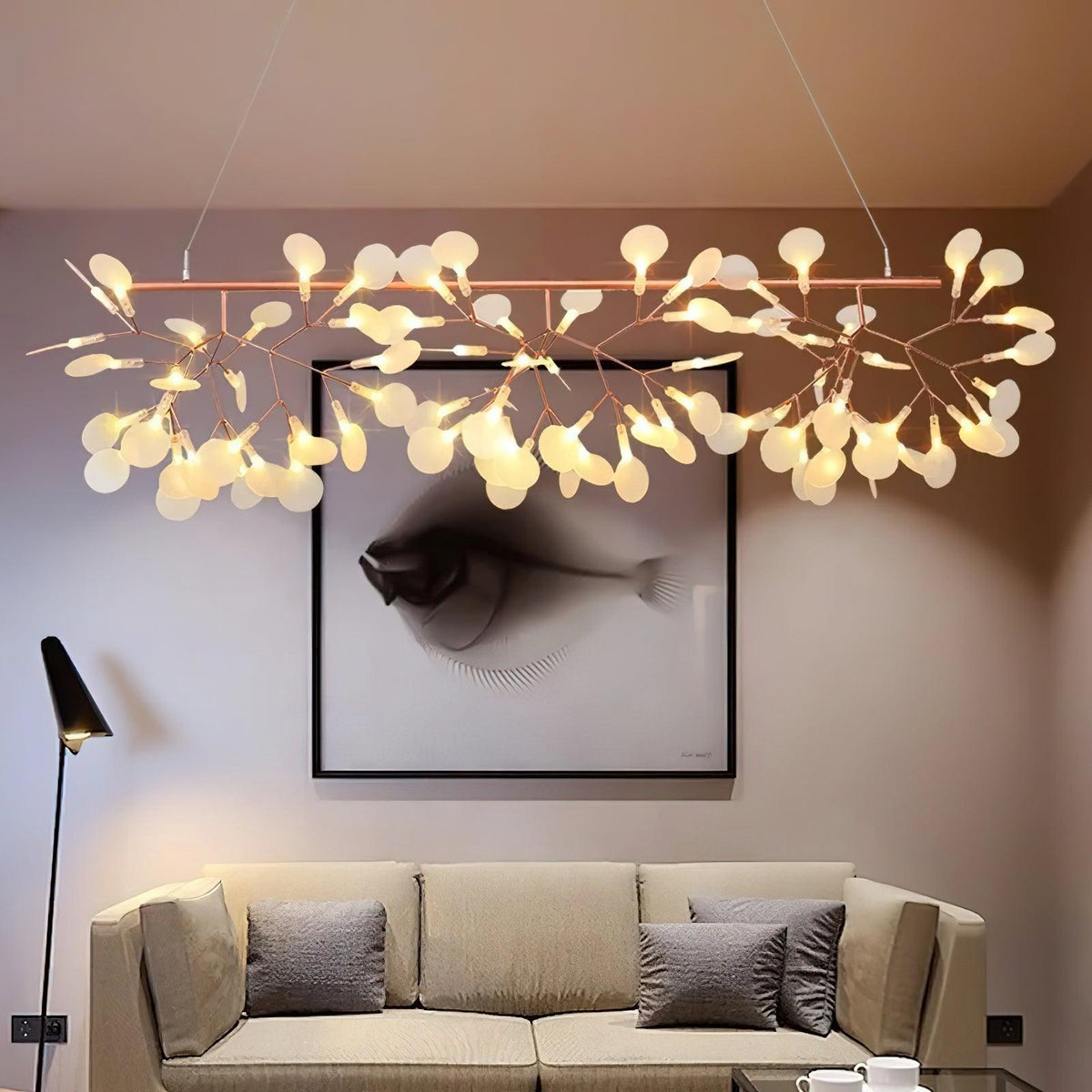 Brenwen kroonluchter LED-takken lange lineaire artistieke