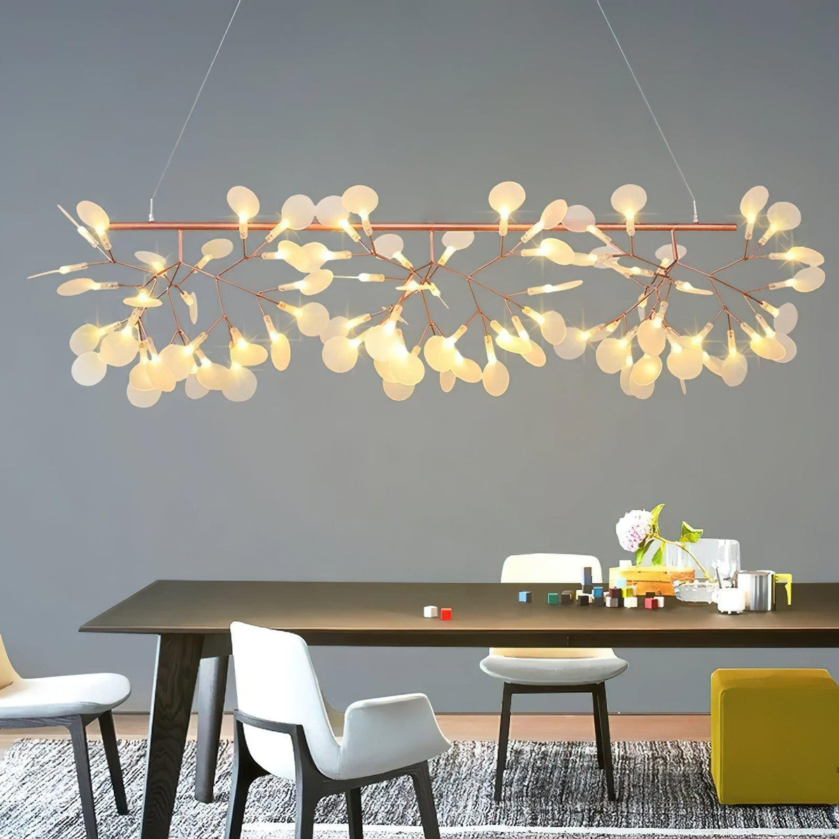 Brenwen kroonluchter LED-takken lange lineaire artistieke