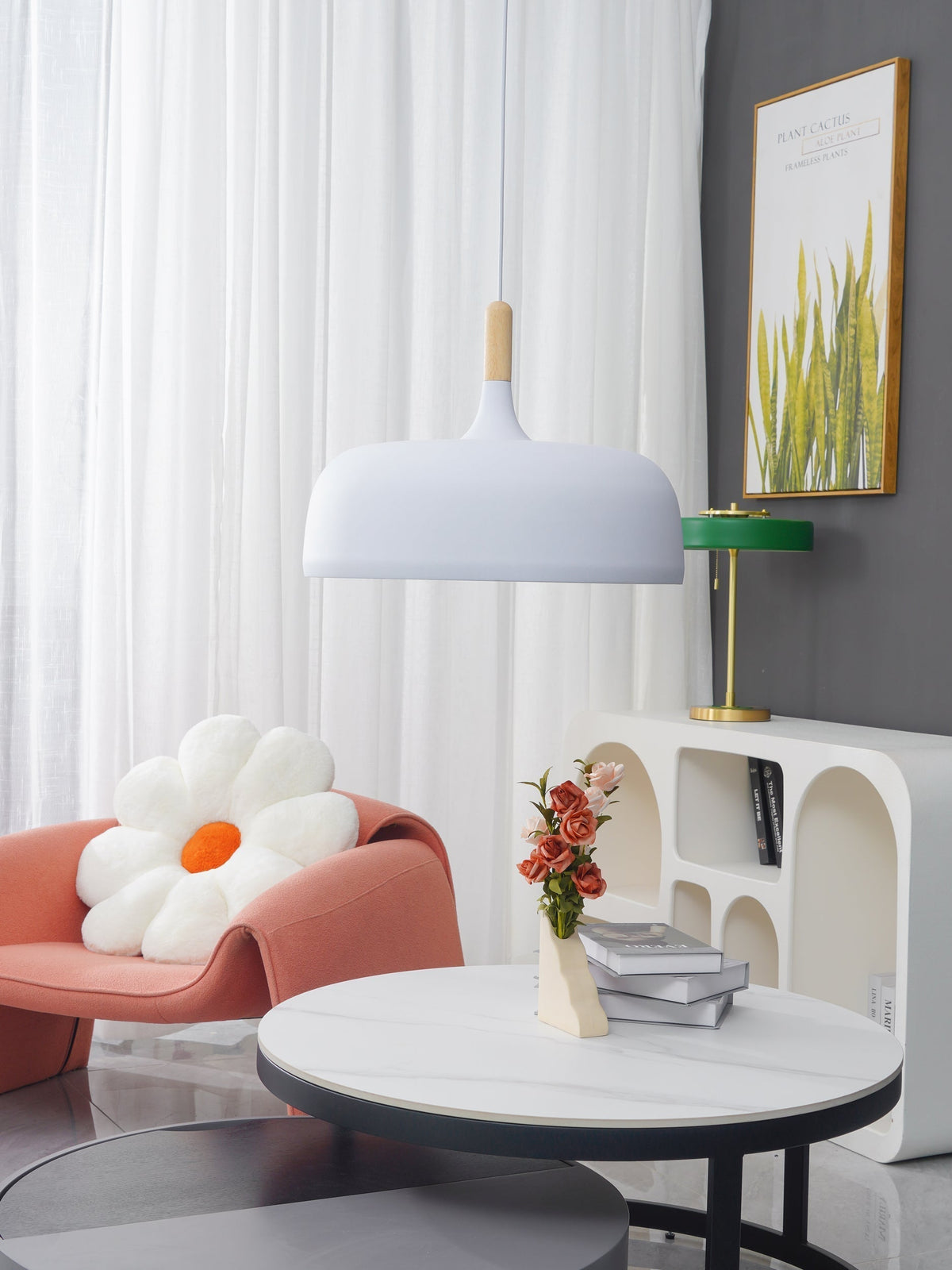 Sylivenne hanglamp witte kap houten accenten