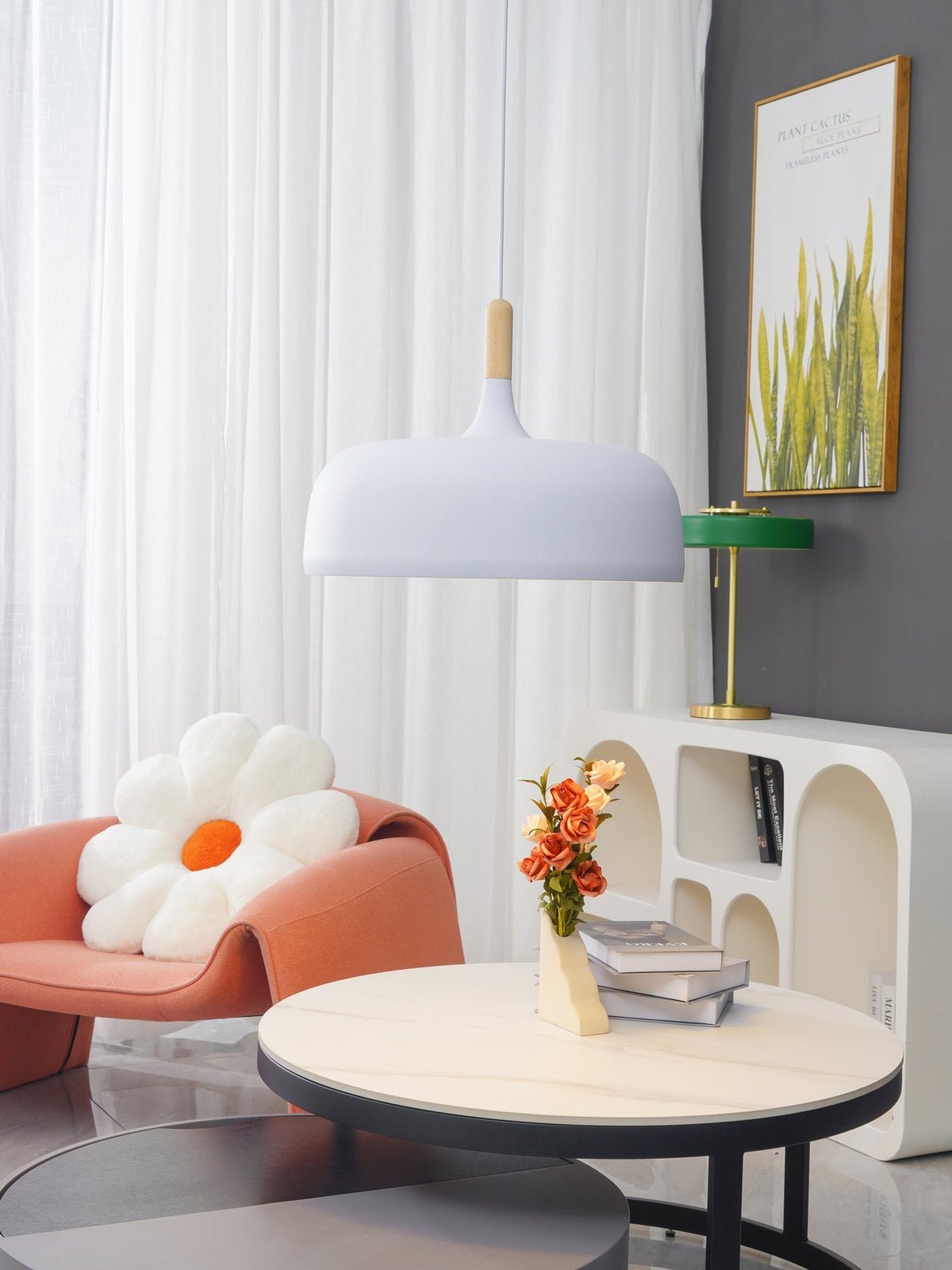 Sylivenne hanglamp witte kap houten accenten